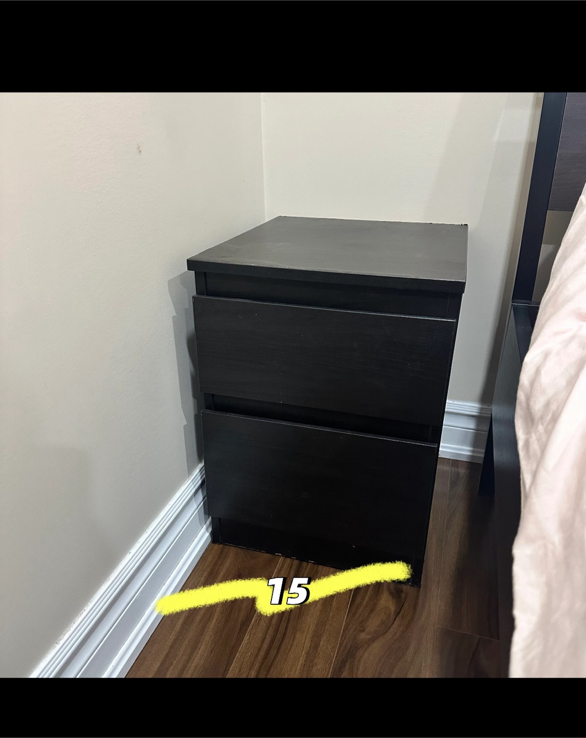 Black 2-Drawer Nightstand