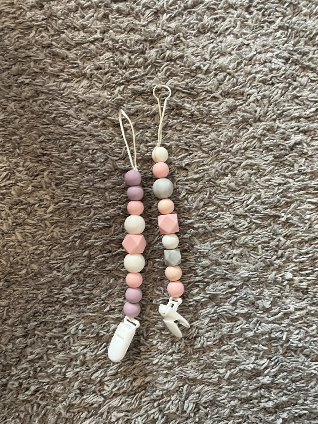 Beaded Pacifier Clips - Pink, Purple & Grey