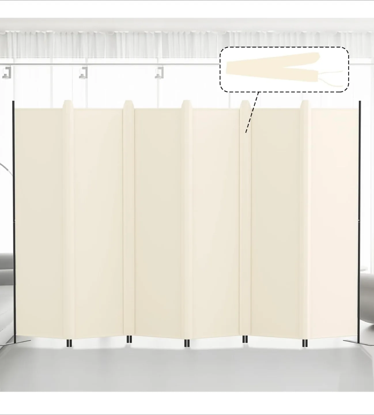 6-Panel Freestanding Room Divider - Beige