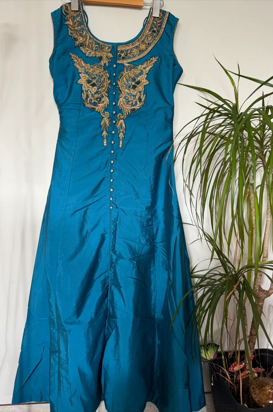 Teal & Gold Embroidered Indian Dress image indicator(2)