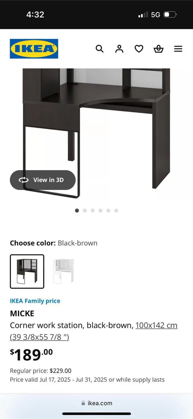 IKEA MICKE Corner Workstation Desk - Black-Brown image indicator(3)
