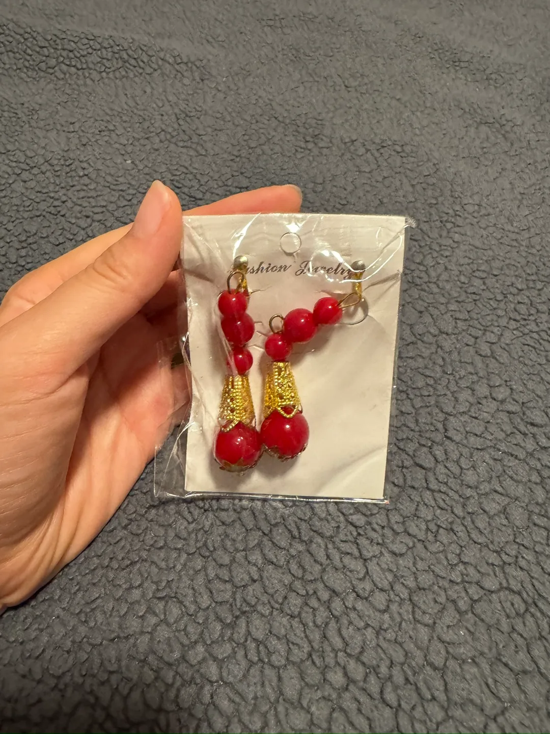 Red Beaded Dangle Earrings thumbnail