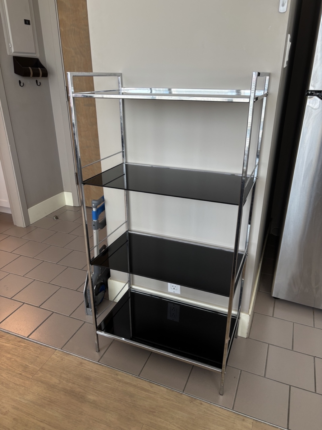 Chrome & Black Glass Shelf Unit