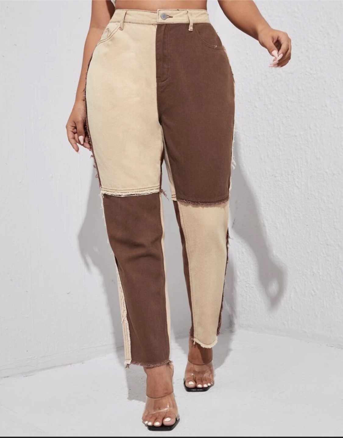 Two-Tone Patchwork Mom fit Jeans