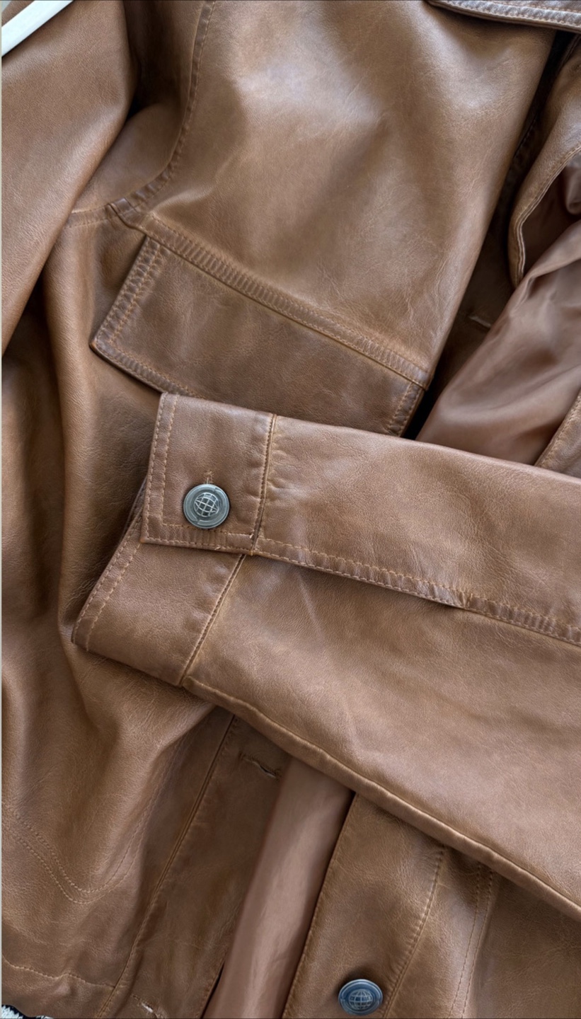 Max Studio brown leather jacket bomber L - photo 3