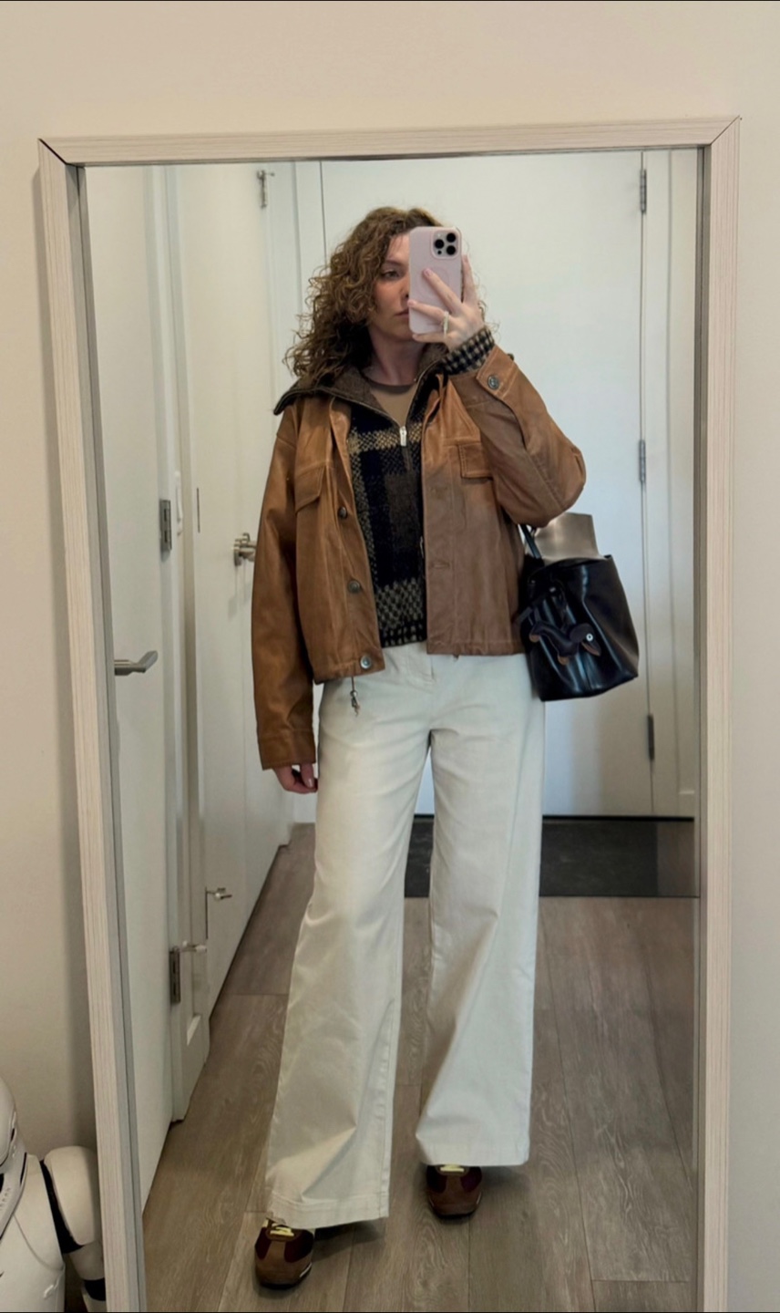 Max Studio brown leather jacket bomber L