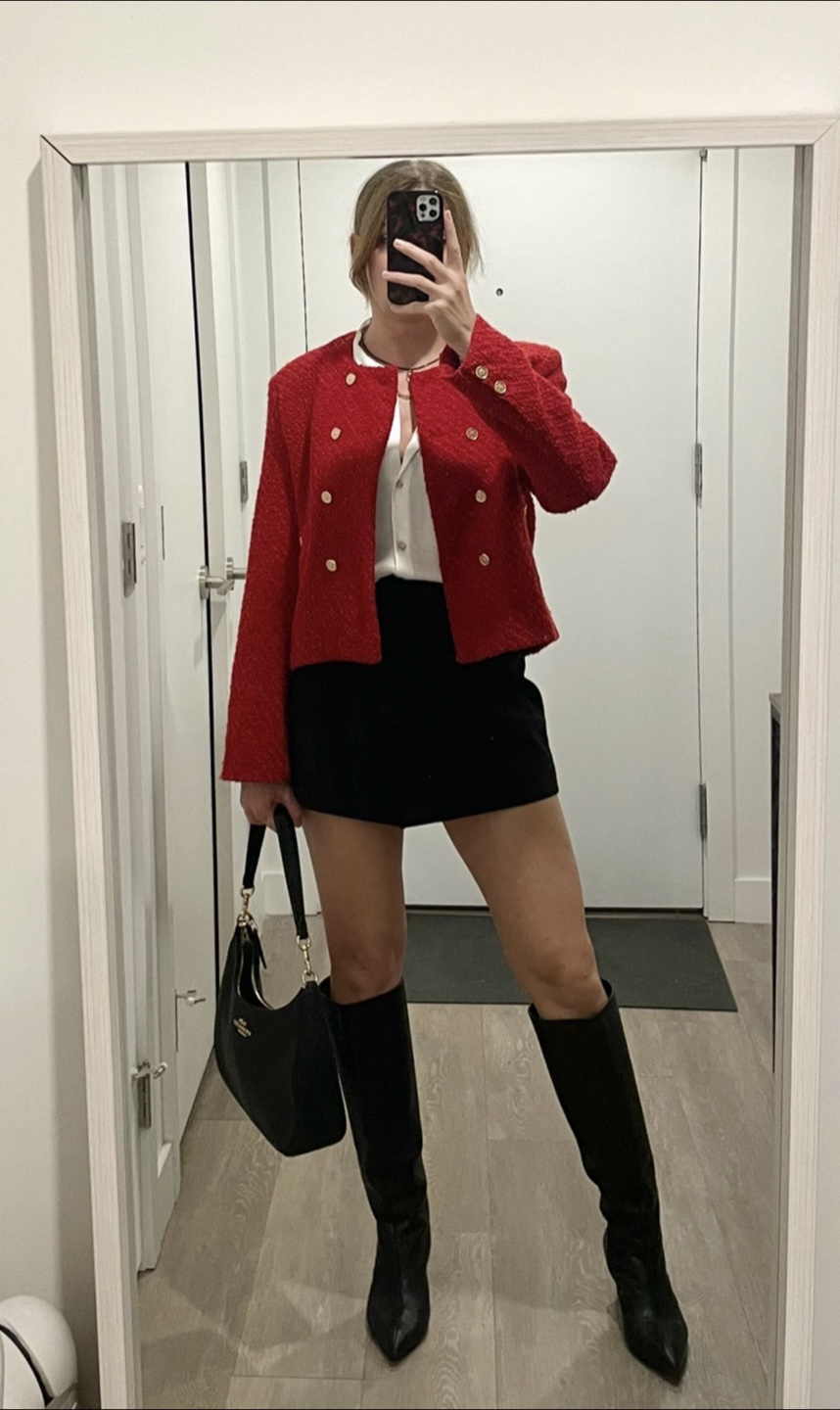 Red bouclé Jacket S like new - photo 3