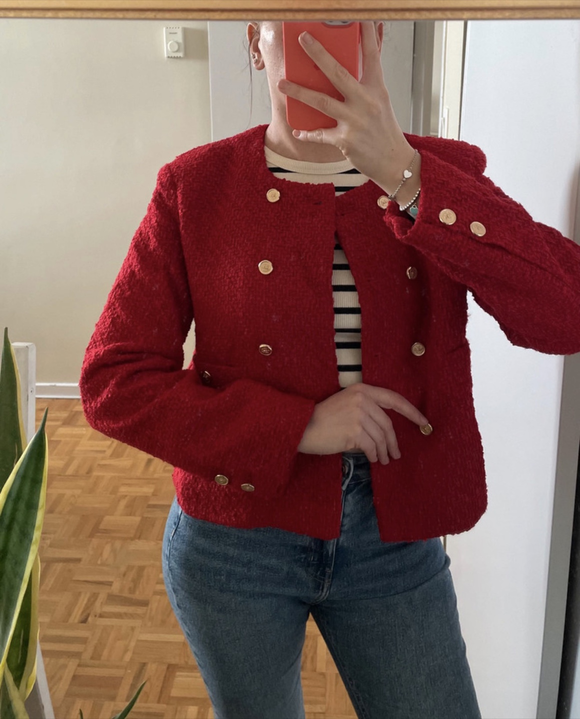 Red bouclé Jacket S like new - photo 4