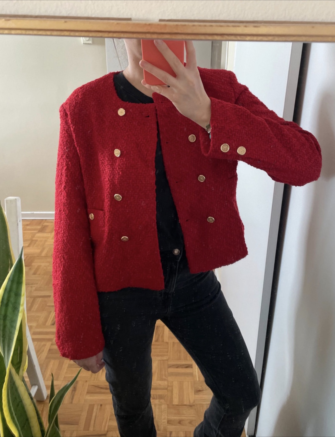 Red bouclé Jacket S like new