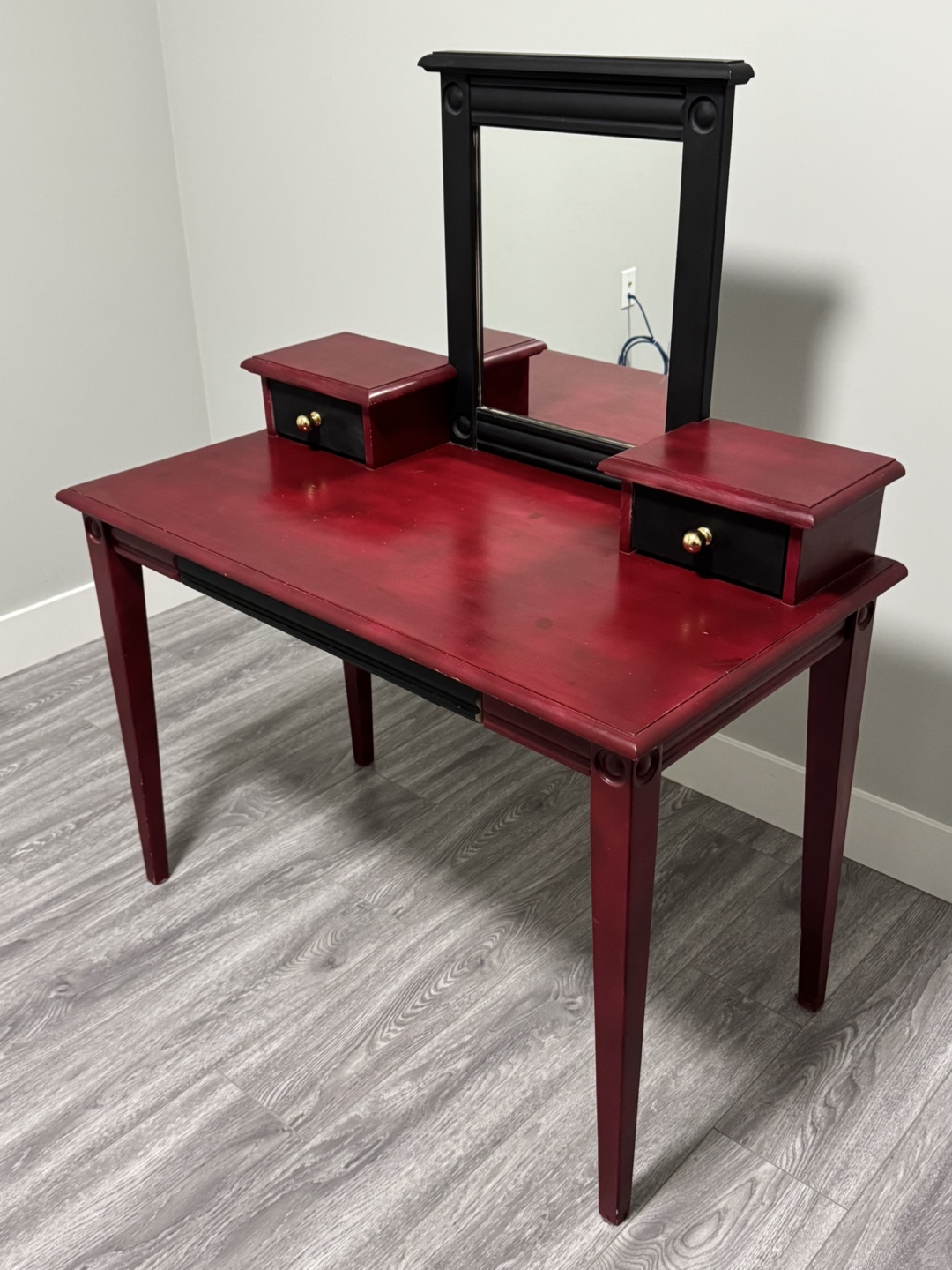 Red Vanity Desk with Mirror