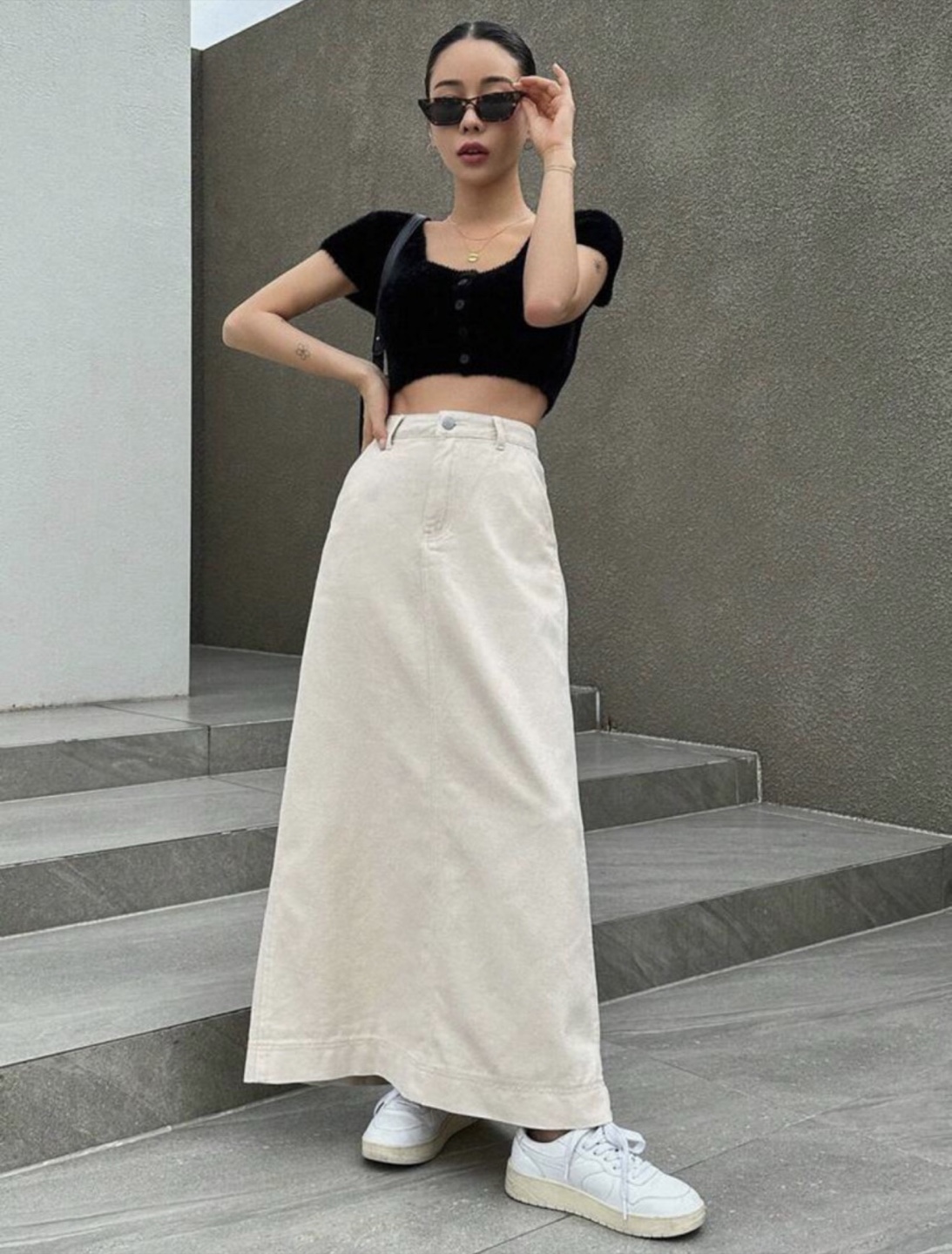 New Beige High Waist Denim Skirt with slit S