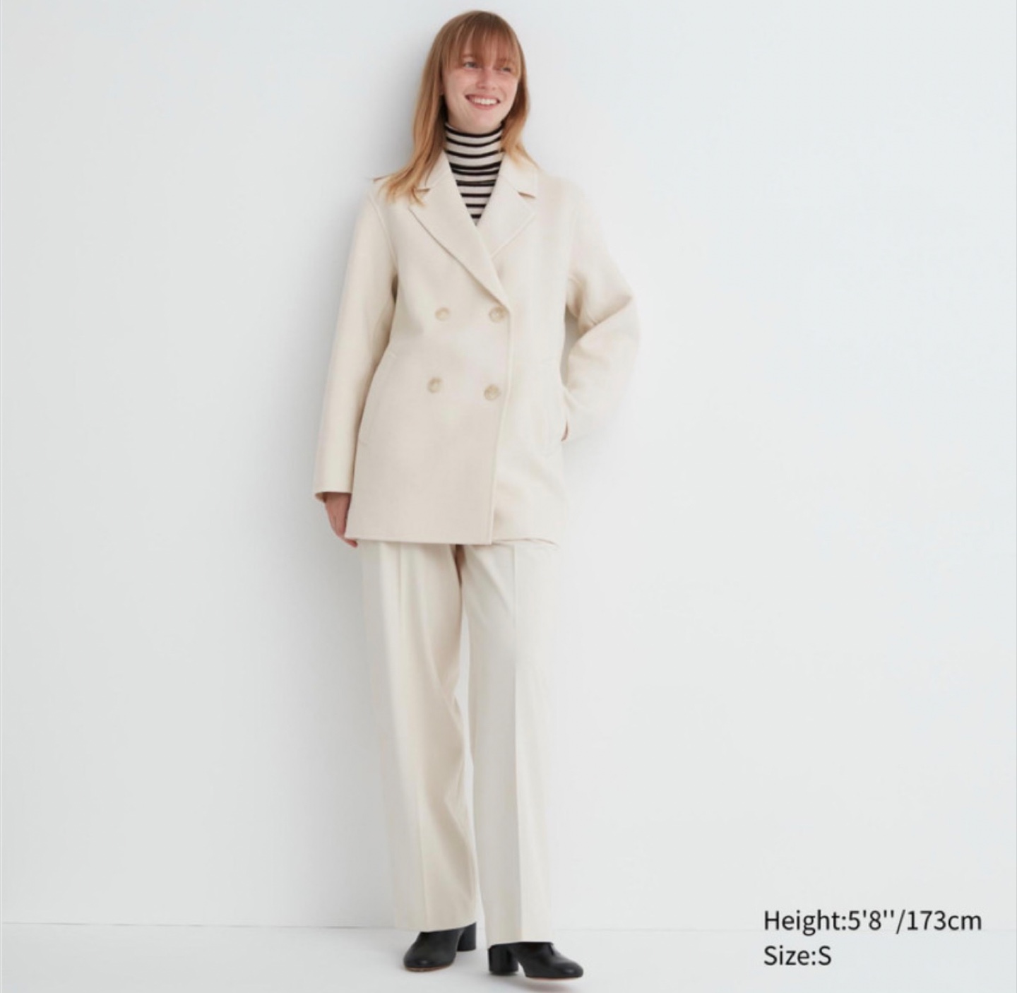Uniqlo double face short coat off white M - photo 3