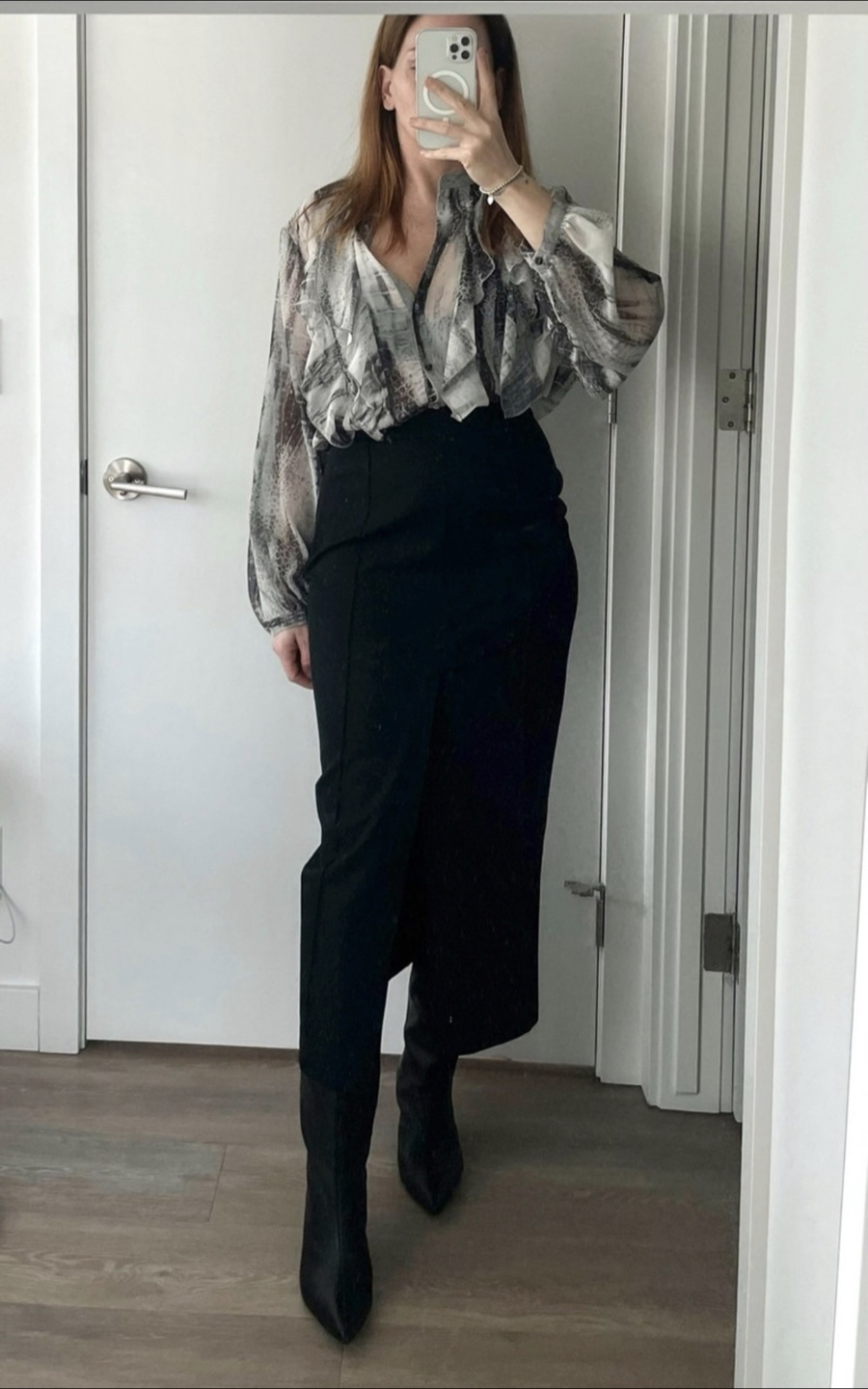 H&M new black slit-hem twill midi skirt M 38