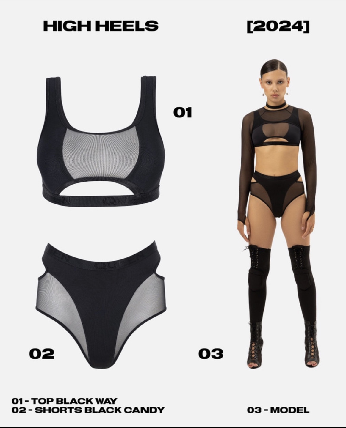 Soft Top with Mesh black for dance heels pole size L