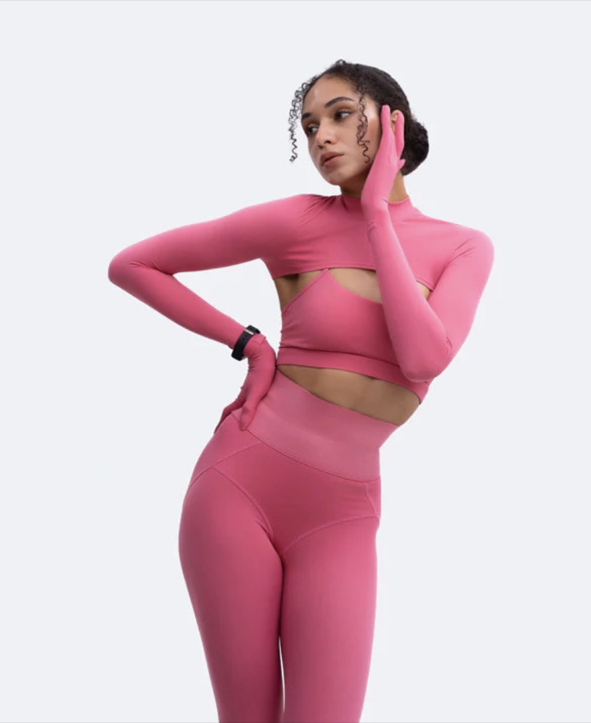 BetterMe sports bra and glove sleeve crop top in pink, S/XS
