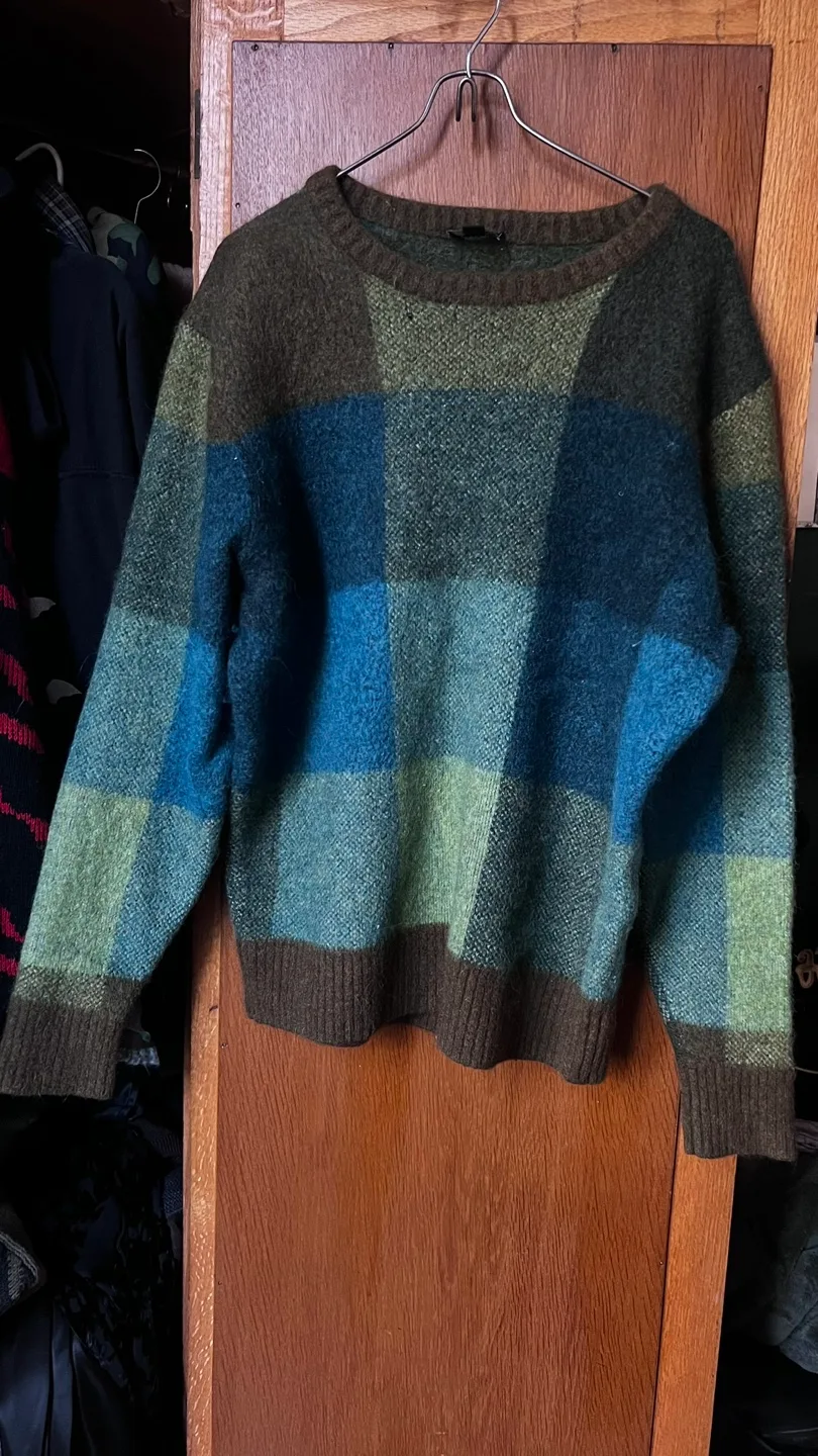Todd Snyder Green & Teal Check Plaid Alpaca/Merino Wool Sweater thumbnail