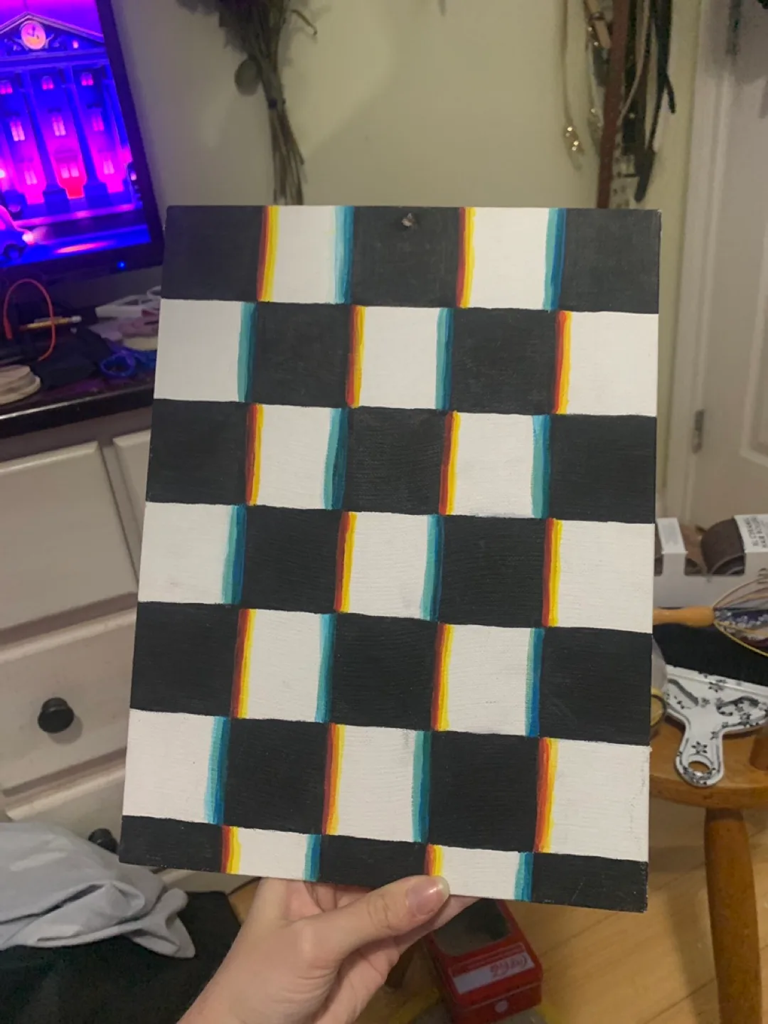Checkerboard Art Piece - Black & White thumbnail