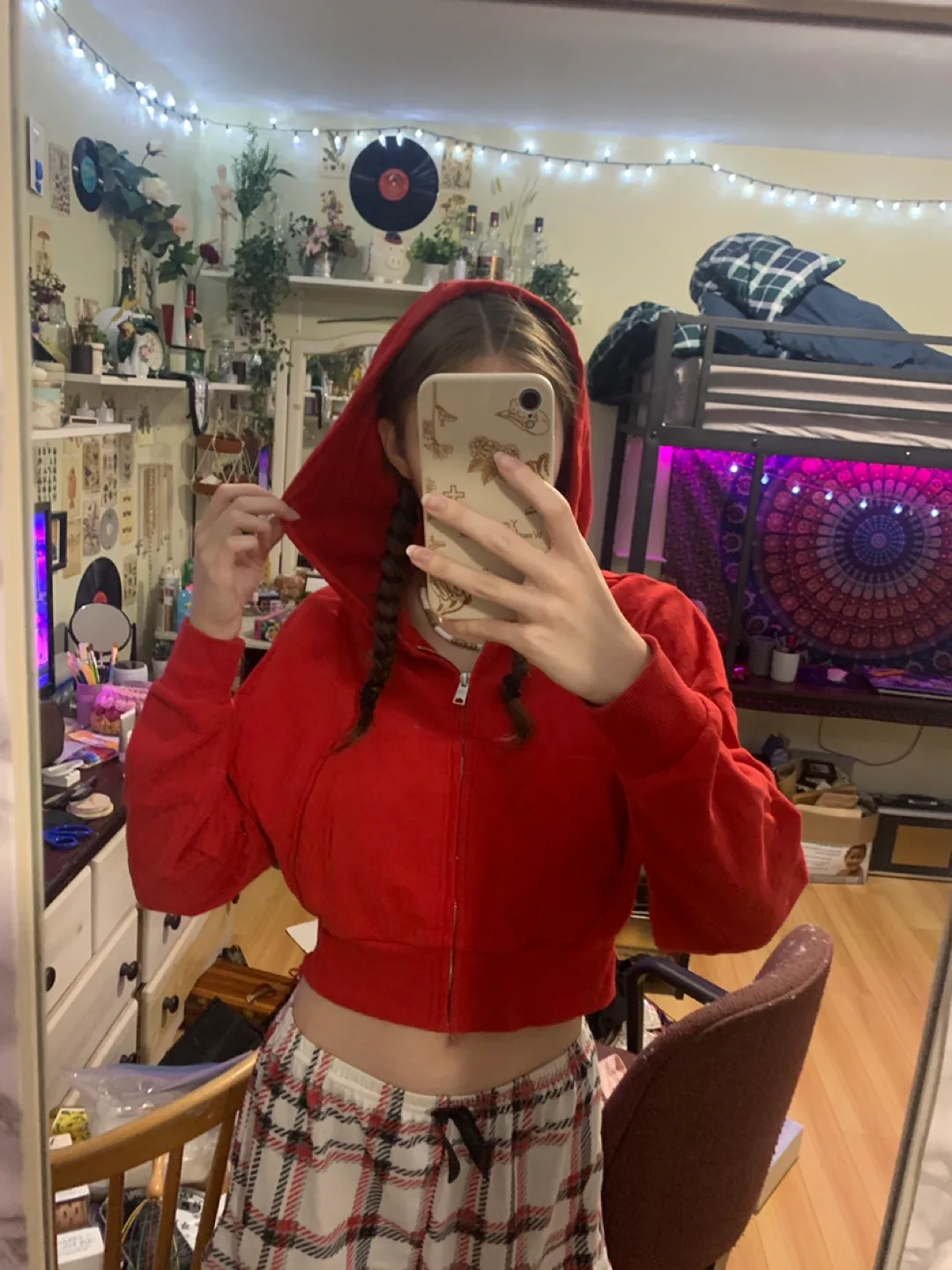 Red Cropped Zip-Up Hoodie thumbnail