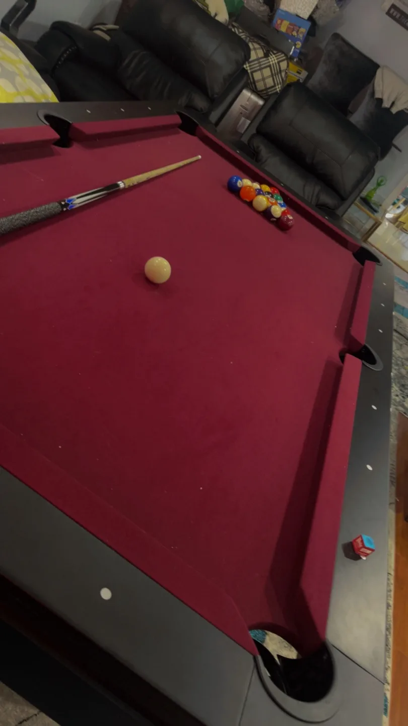 Pool Table with Balls and Cue Stick thumbnail