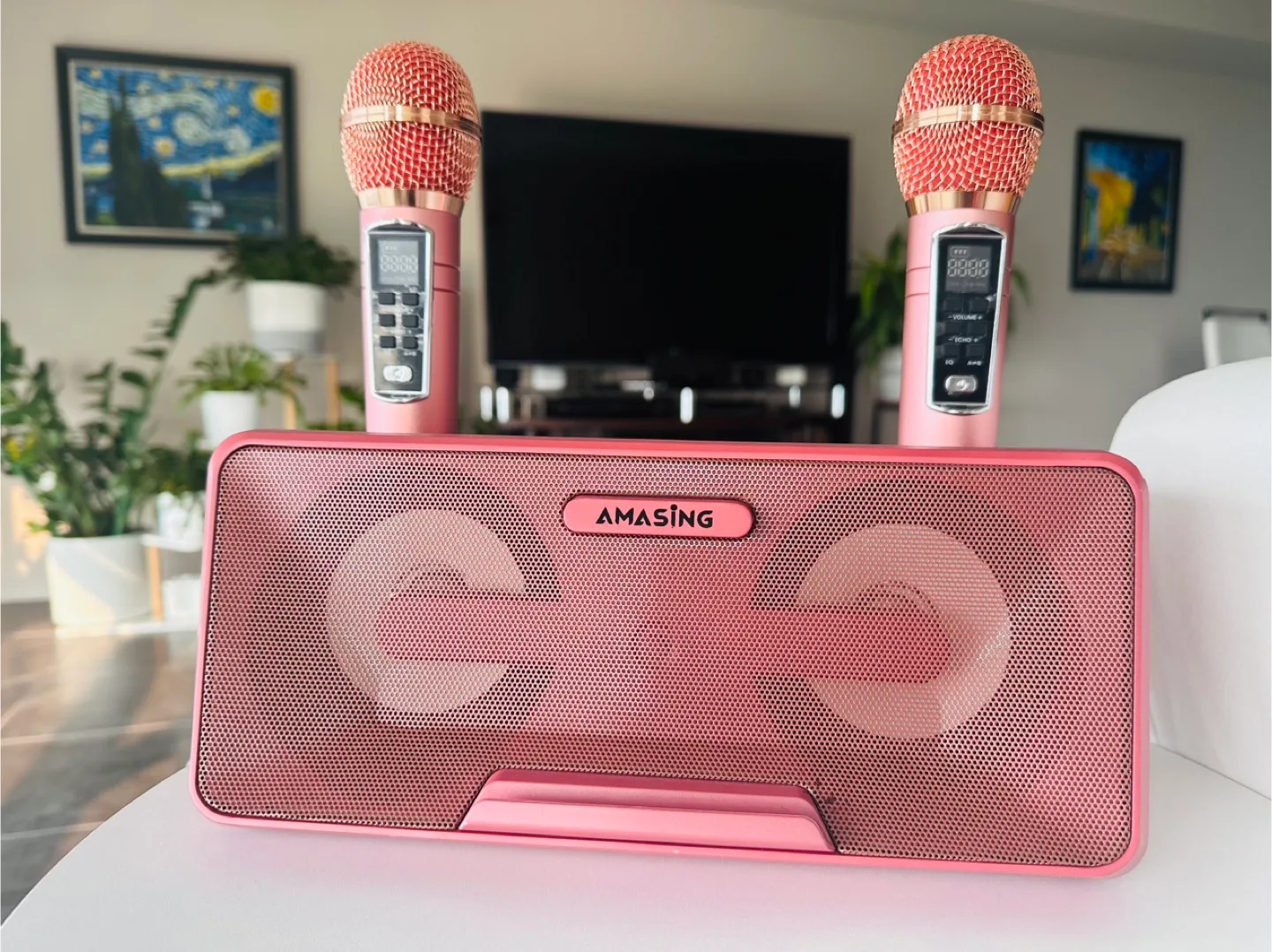 AMASING Karaoke Machine with 2 Microphones - Pink thumbnail