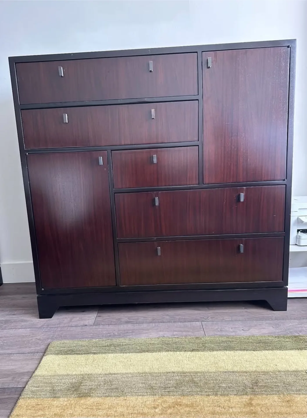 Crate and Barrel Tall Brown Wooden Dresser with Drawers thumbnail