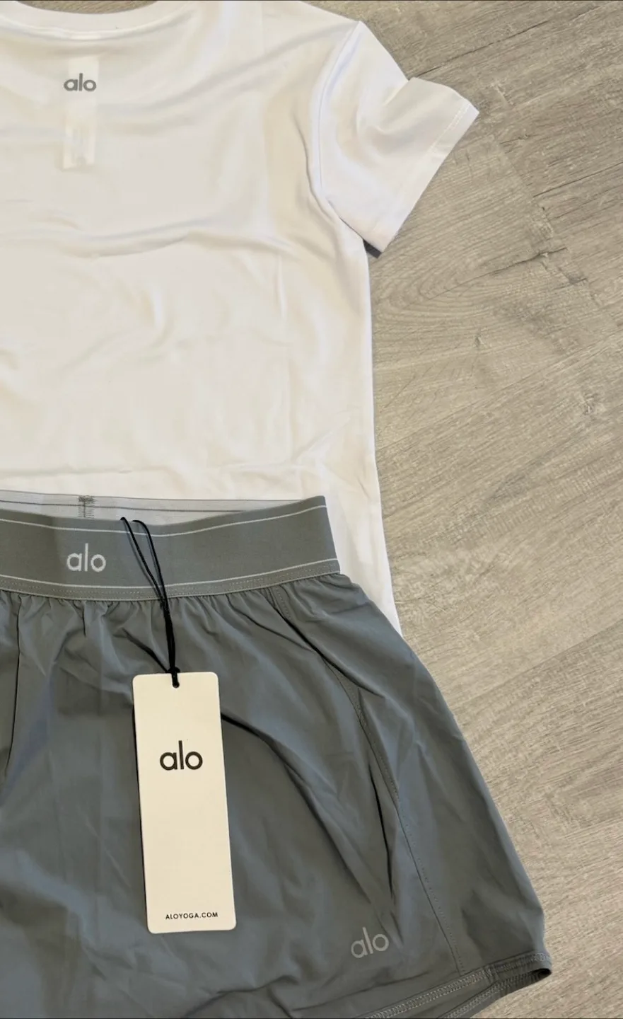 ALO Match Point Tennis Skirt & Shirt Set - Steel Grey image indicator(2)