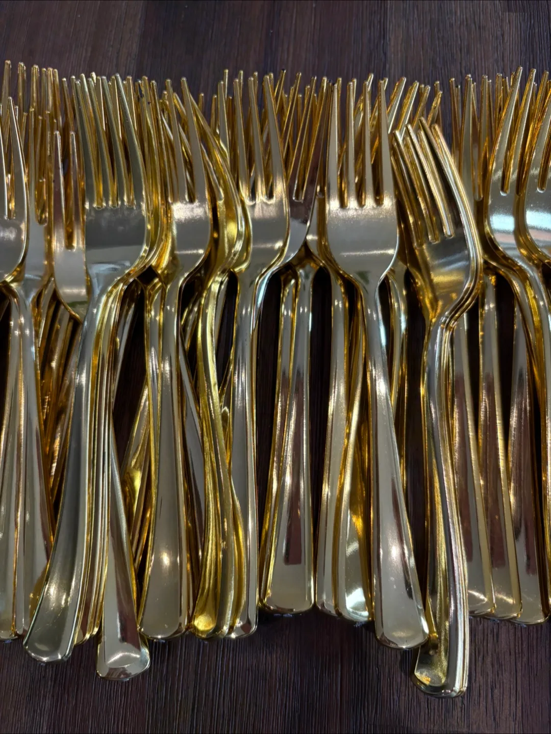 55+ SHINY Plastic gold forks party wedding utensils disposable image indicator(2)