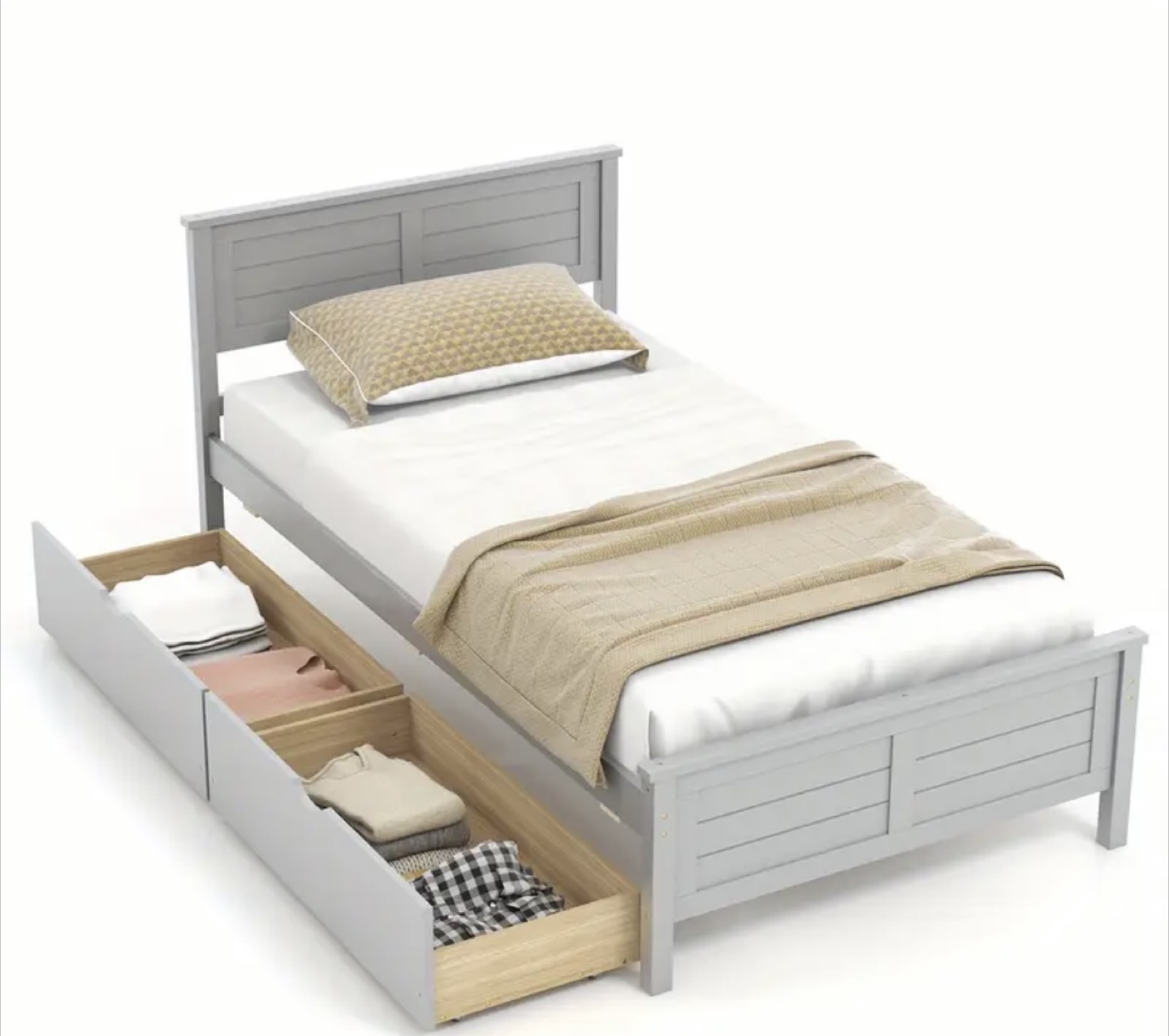 Twin bed frame with drawers