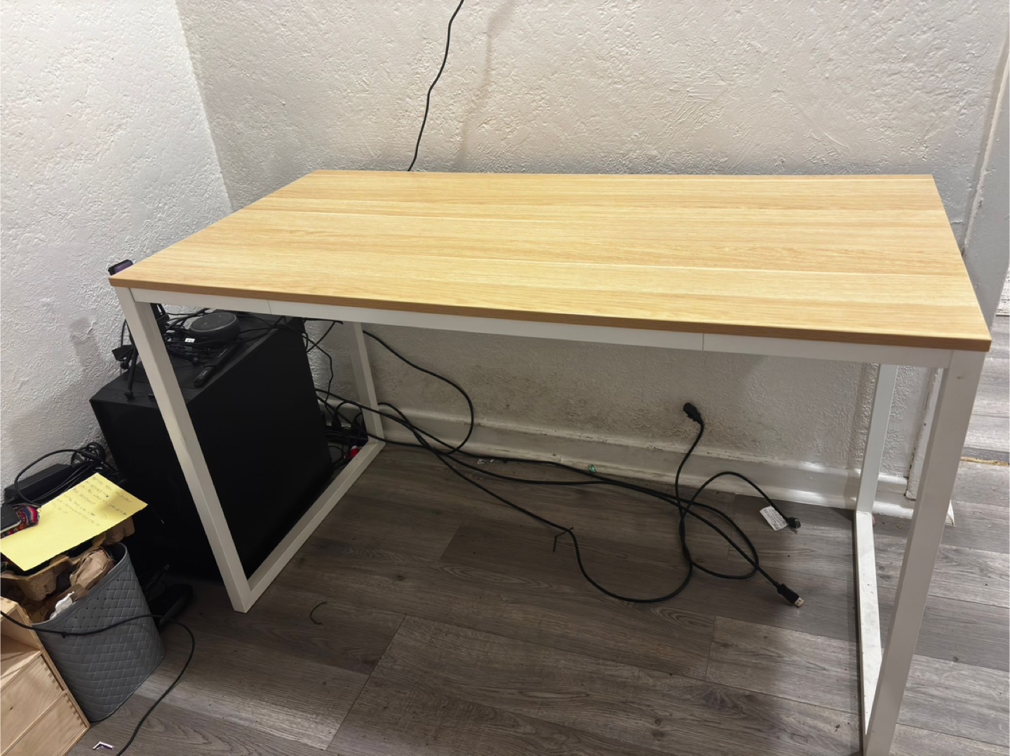 Wood Top Desk with White Frame