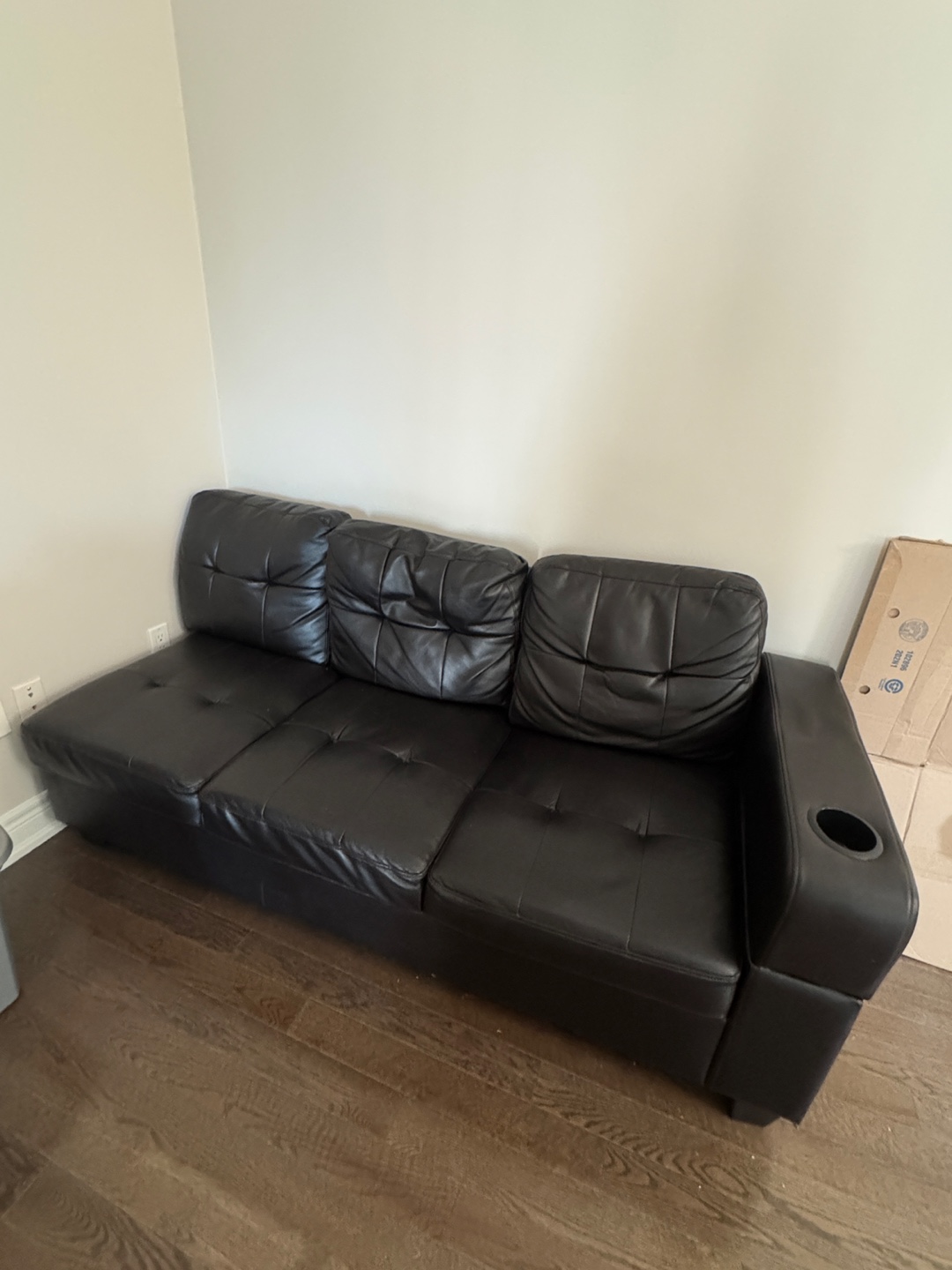 Black Faux Leather Sofa Bed with Storage
