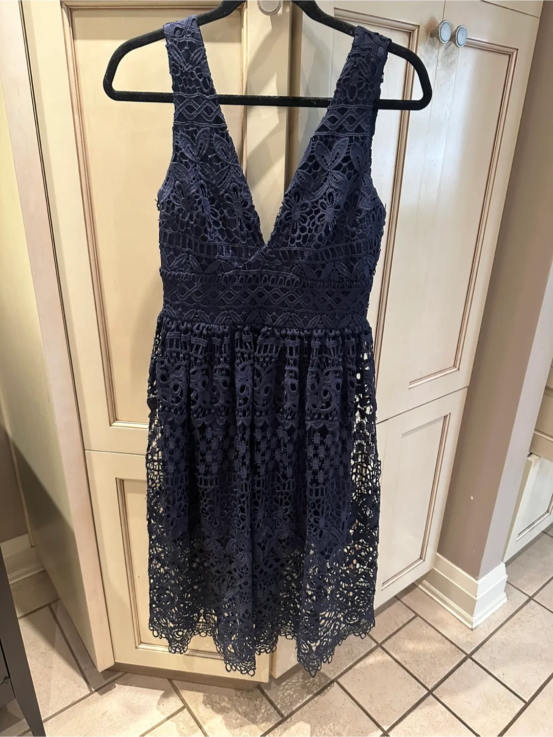 Self Portrait Navy Lace Mini Dress thumbnail