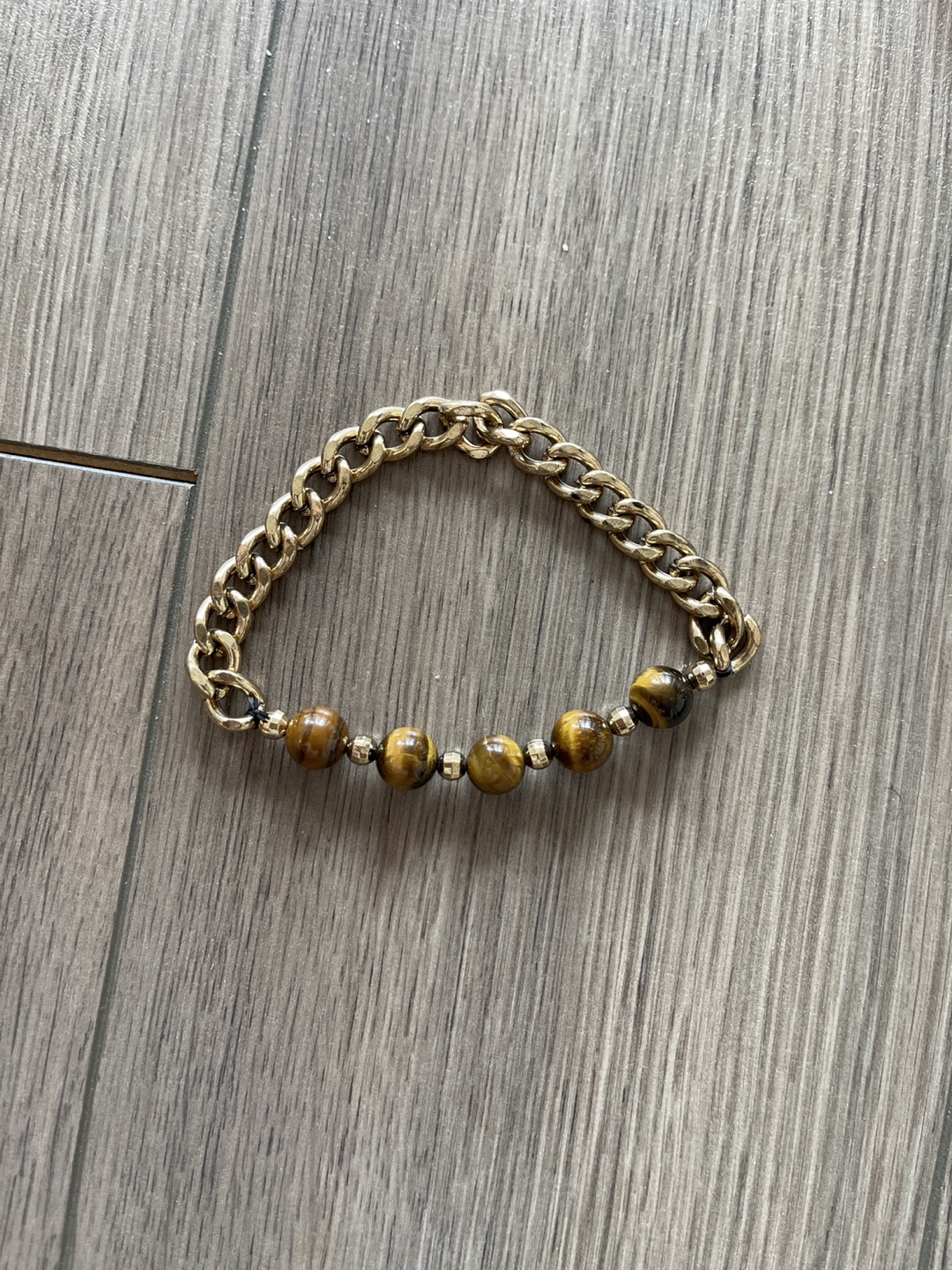 Gold Chain Bracelet with Tiger Eye Beads