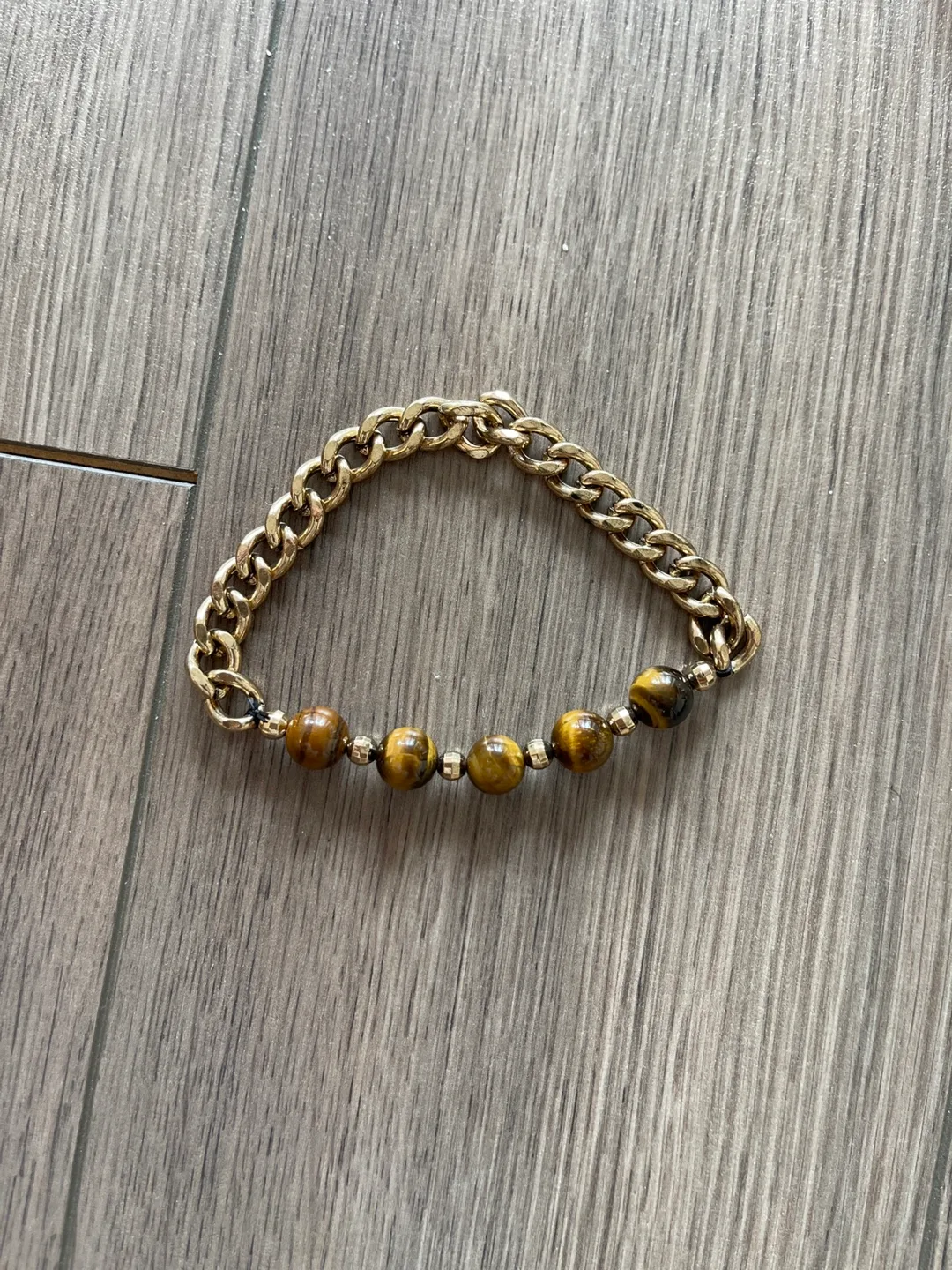 Gold Chain Bracelet with Tiger Eye Beads thumbnail