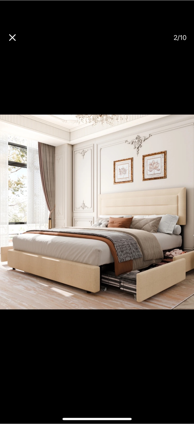 Queen Size Bed Frame with Storage Drawers