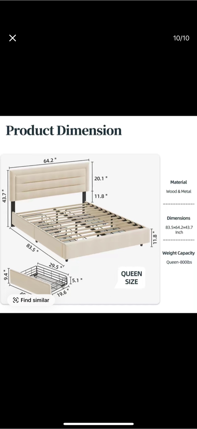 Queen Size Bed Frame with Storage Drawers - photo 2