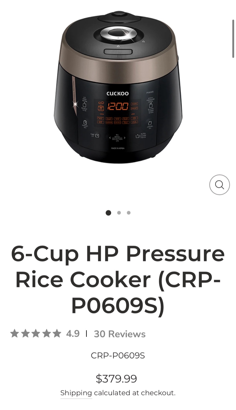 Cuckoo 6-Cup HP Pressure Rice Cooker CRP-P0609S - photo 3