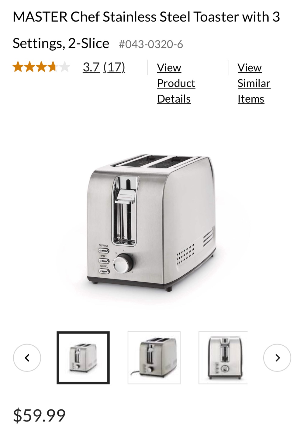 MASTER Chef 2-Slice Stainless Steel Toaster - photo 2