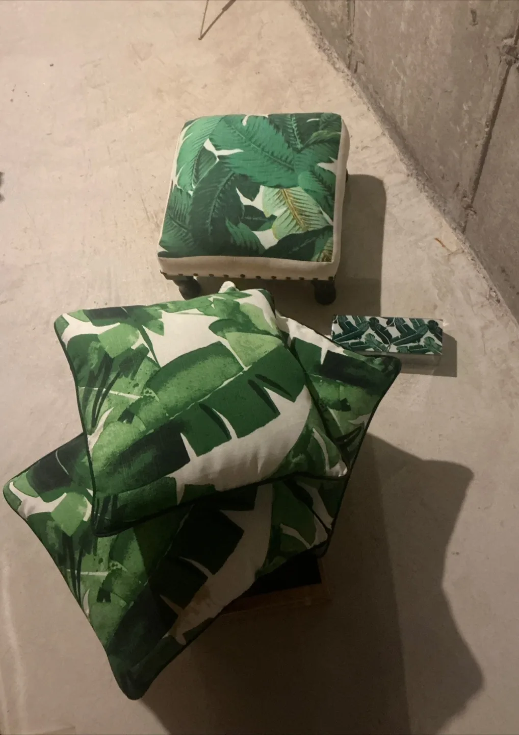 Leaf Print Pillows and Ottoman Set thumbnail