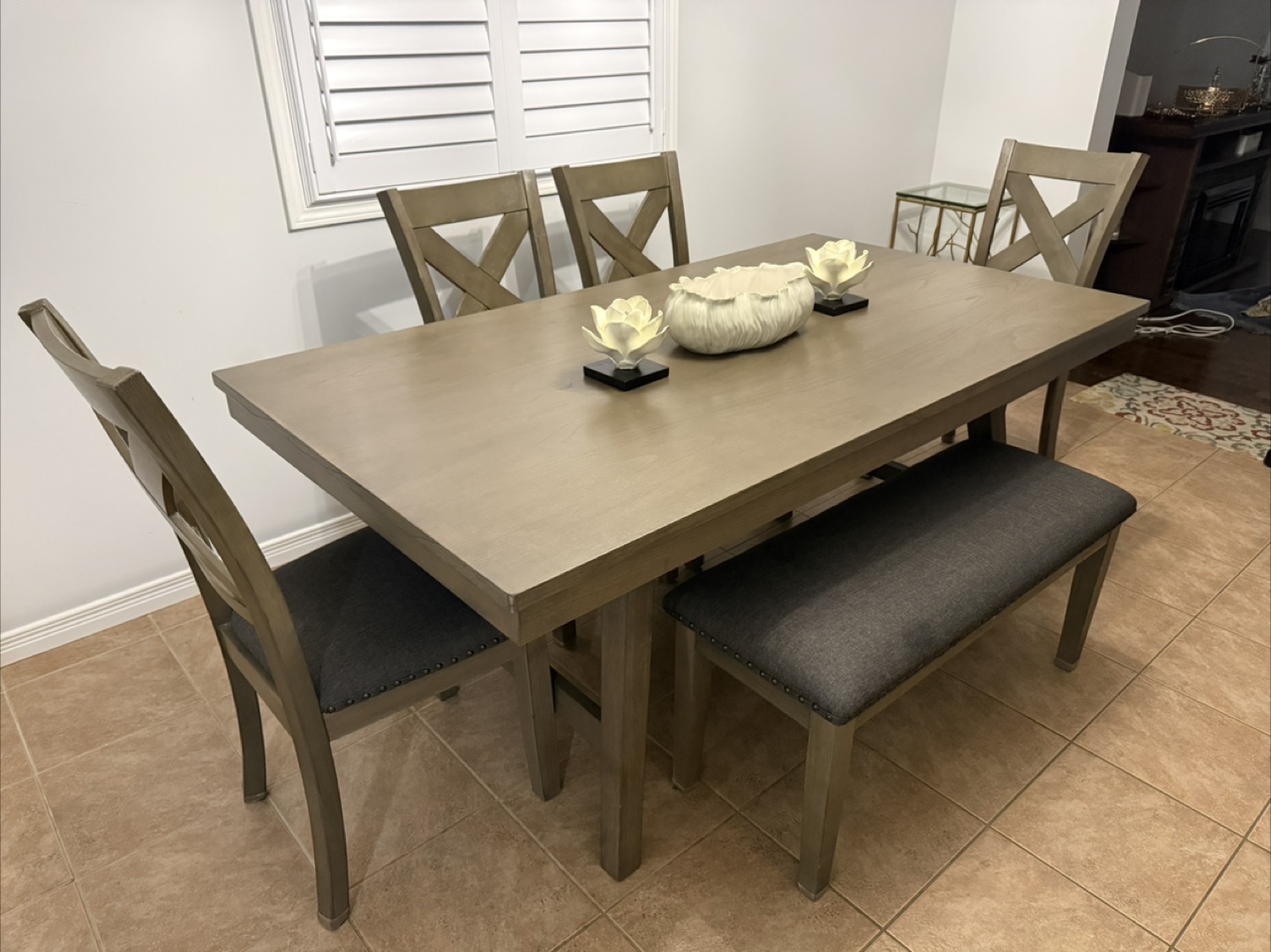 Dining Table Set with 4 Chairs and Bench