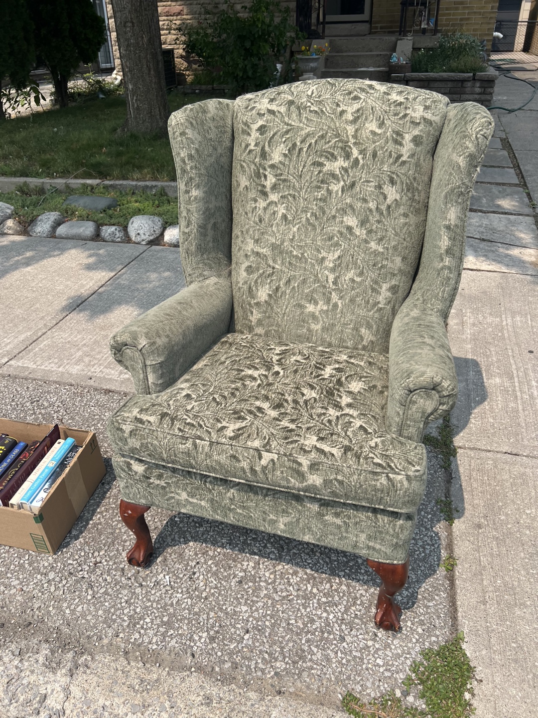 Upholstered Wingback Armchair - Green Pattern