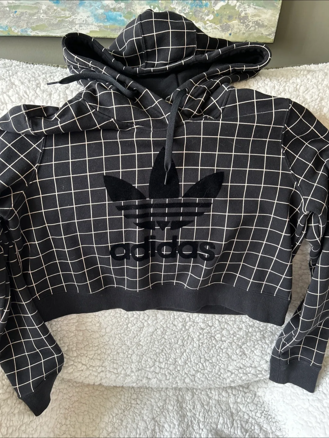Adidas Black Grid Cropped Hoodie - Size L thumbnail