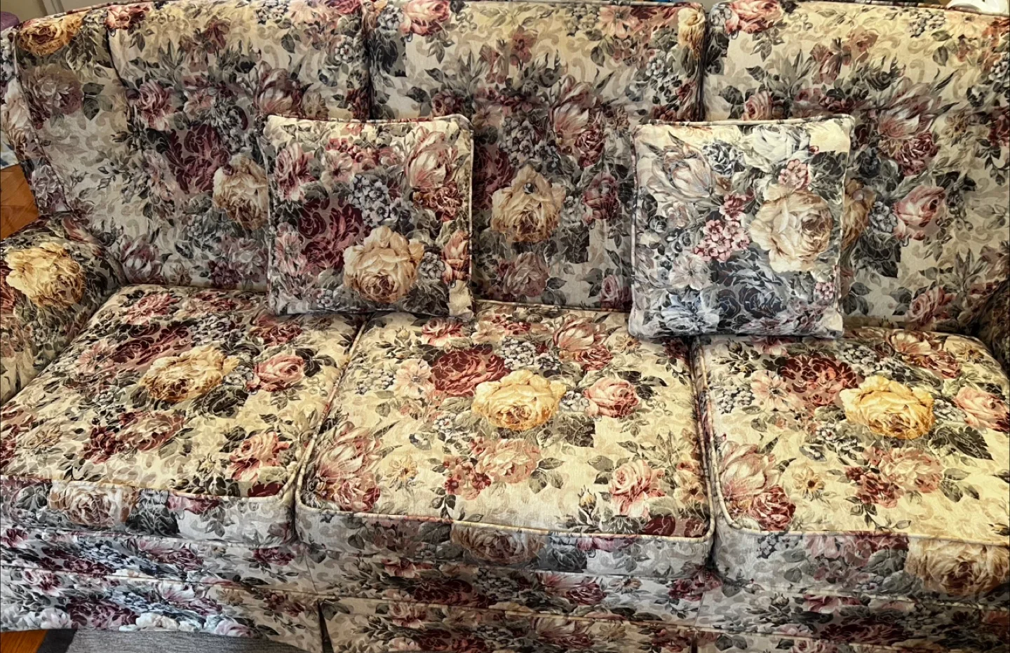 Floral Patterned Sofa with Pillows thumbnail