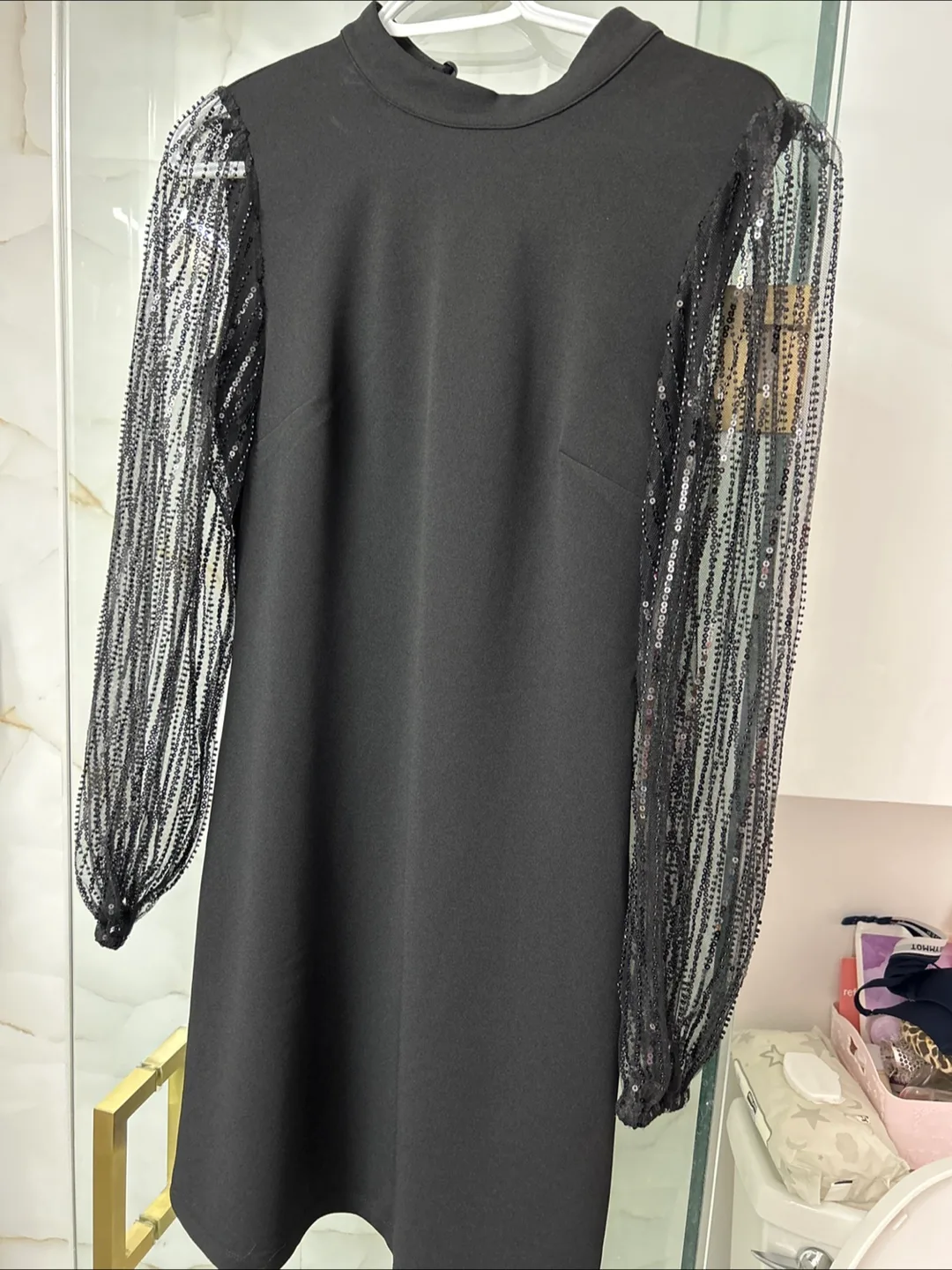 Black Dress with Sequin Sleeves thumbnail