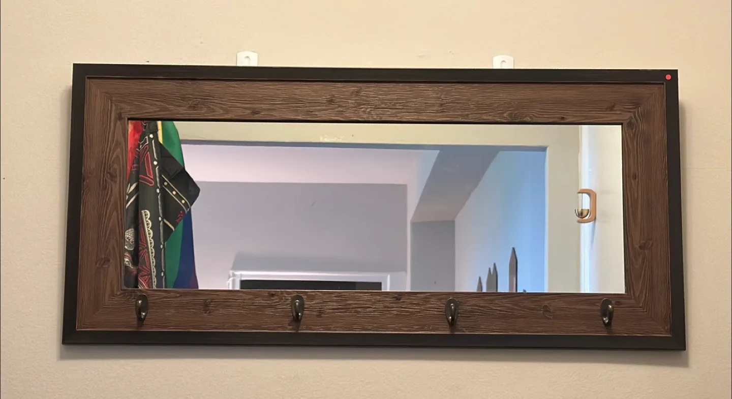 Wall Mirror with Hooks - Brown Wood Frame $10 thumbnail