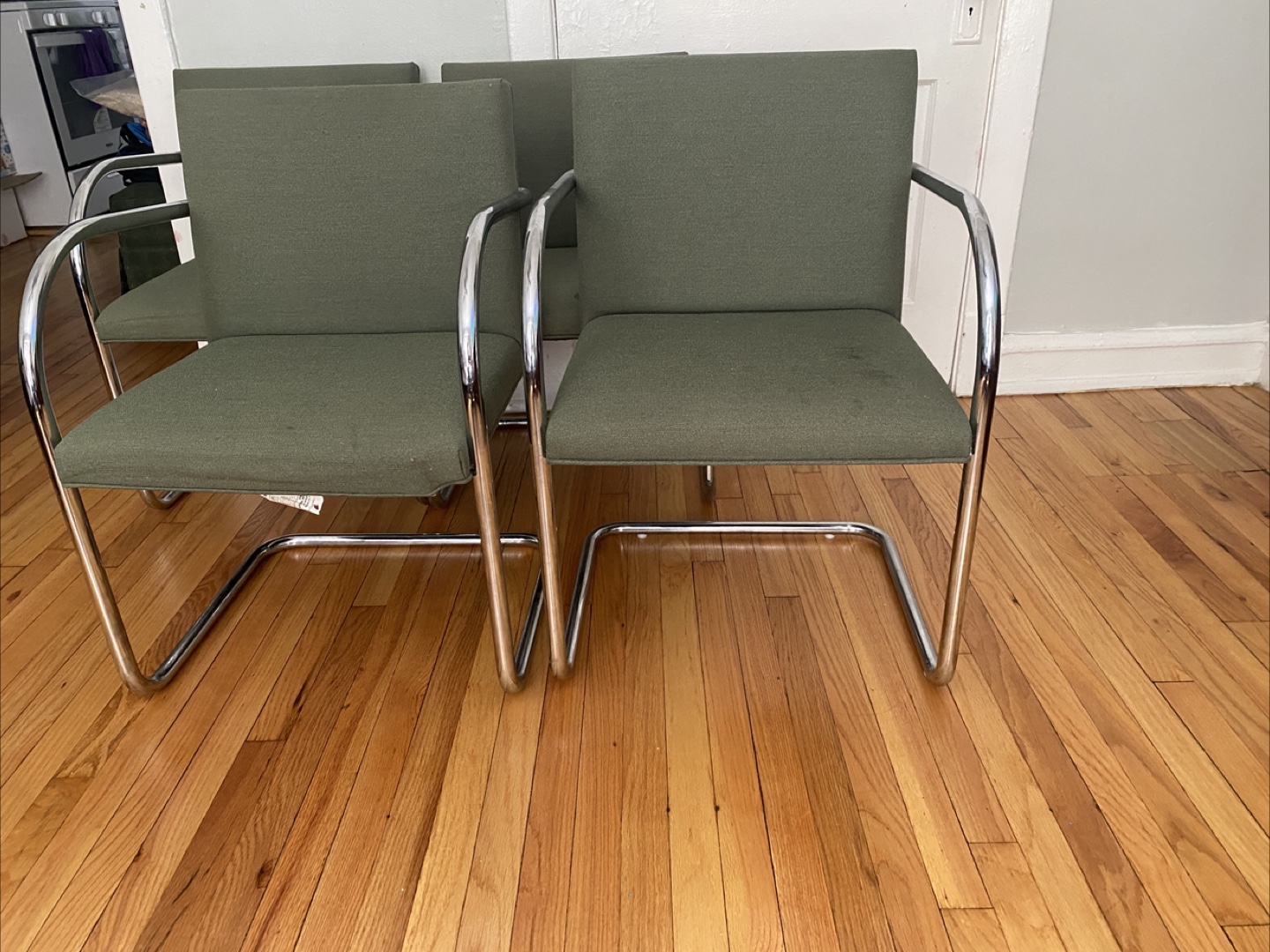 Set of 4 Green & Chrome Armchairs - photo 2