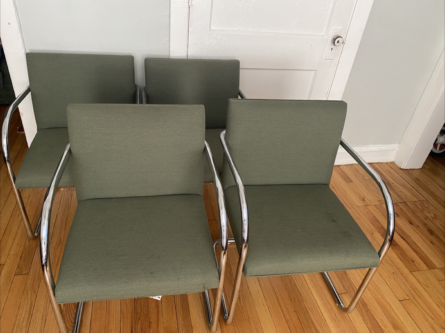 Set of 4 Green & Chrome Armchairs