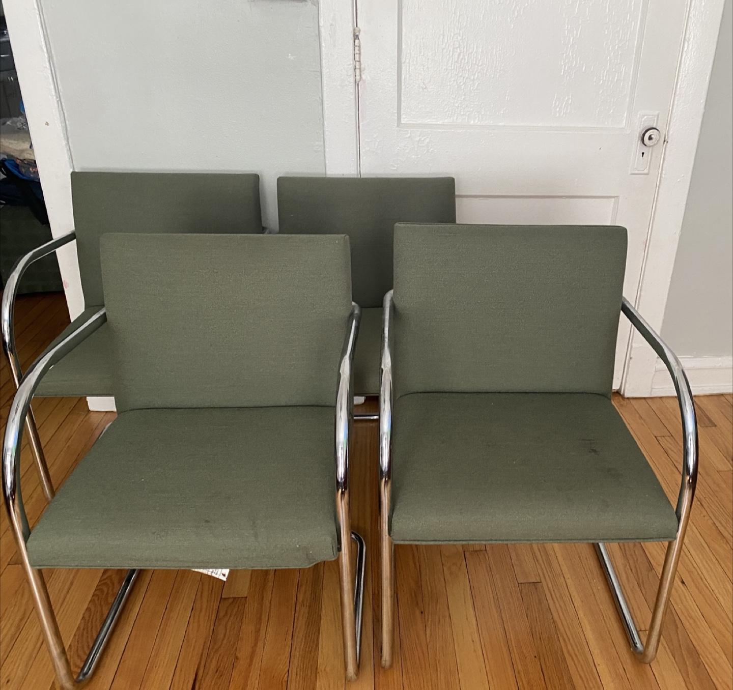 Set of 4 Green & Chrome Armchairs - photo 3
