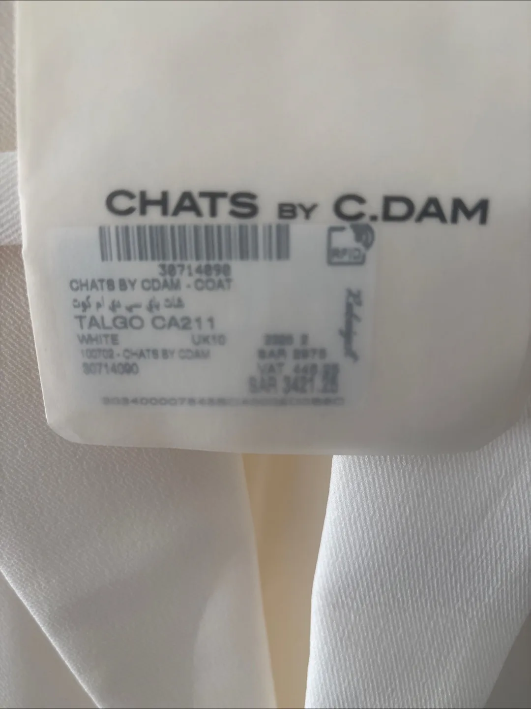 CHATS by C.DAM Off White Coat UK 10- New With Tags image indicator(2)