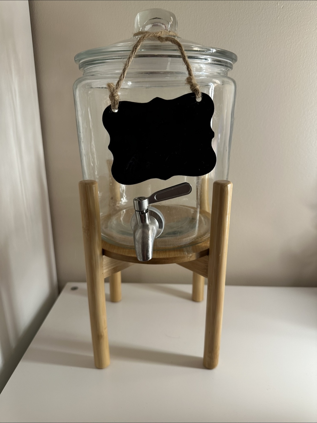 Glass Drink Dispenser with Wood Stand