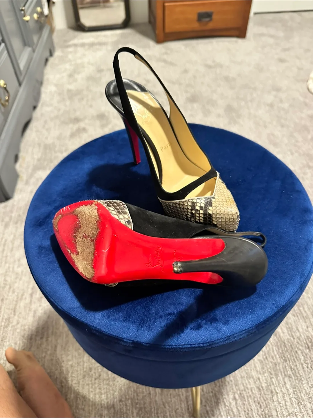 Christian Louboutin Slingback Heels Black Suede Python Size 6.5 thumbnail